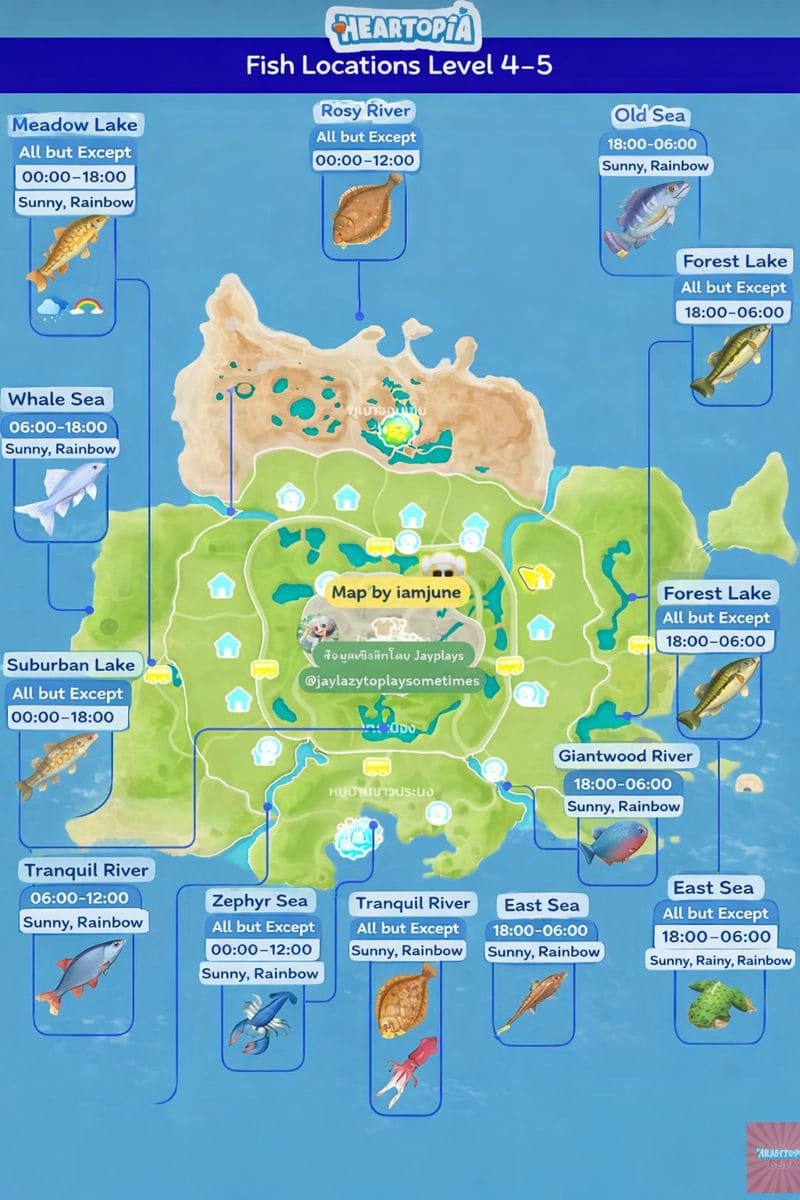 Heartopia Fish Locations Map Level 4-5